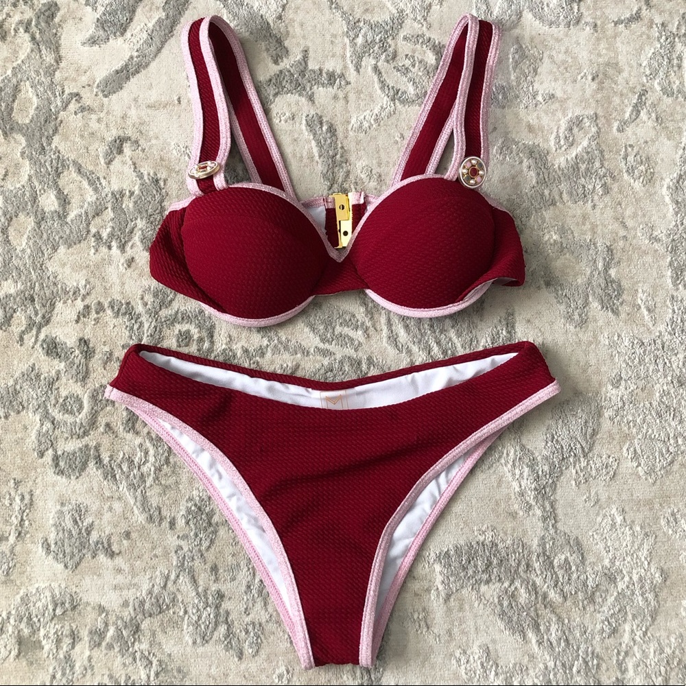 Maiyo JADE Lurex Trim Red Swimsuit Small